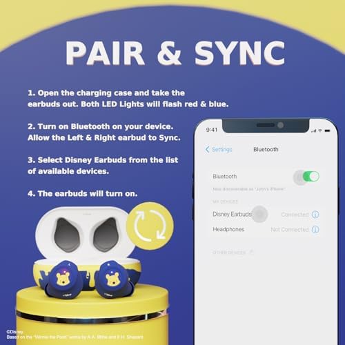 Winnie The Pooh Bluetooth Earbuds – Enchanting Sound Quality with 30-Hour Battery Life – Lightweight Comfort for All-Day Use – Ideal Gift for Disney Aficionados & Pooh Bear Fans – Effortless Wireless Pairing & Broad Device Compatibility – Chic Charging Case for Ultimate Portability