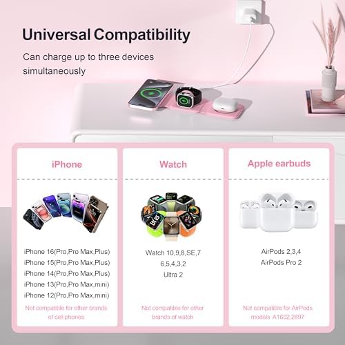 UCOMX Foldable 3-in-1 Wireless Charging Station: Ultimate Travel Charger for i Phone 12-16 Pro Max, Apple Watch Series 3-Ultra, and Air Pods Pro – Rapid Nano Technology for Fast, Safe Charging & Clutter-Free Convenience