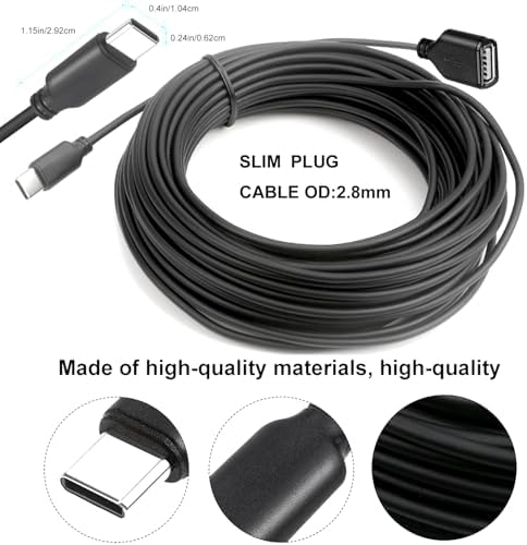 Slim USB C to USB A Female 15ft Cable, Long USB2.0 Cable USB A to Type C (NOT Fast Charging) Long USB2.0 extener Data for PS5, Keyboard, Mouse and More! The Wire Diameter is 2.8 MM – Enhanced Compatibility and Speed