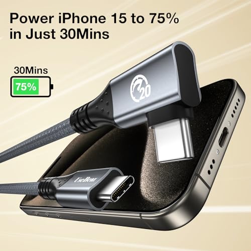 Revolutionize Your Charging and Data Transfer with Use Bean 240 W USB C to USB C Cable – 10 FT Dual Pack, Featuring 20 Gbps High-Speed Connectivity, Right-Angle Design for Effortless Access, and 4 K Video Output Compatibility for i Phone 15 Pro Max, Galaxy S24/S23, Mac Book, and i Pad Pro Air – Built for Durability and Flexibility to Enhance Your Everyday Tech Experience