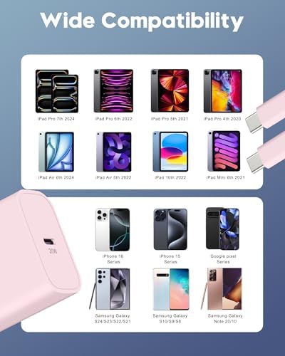 20 W Fast Charger Bundle for i Phone 16 Series & i Pad Models – Dual USB-C Wall Charging Blocks with 3 FT Cable for Lightning-Fast Device Power-Up and Enhanced Compatibility with Air Pods – Ideal for Busy Lifestyles and Travel