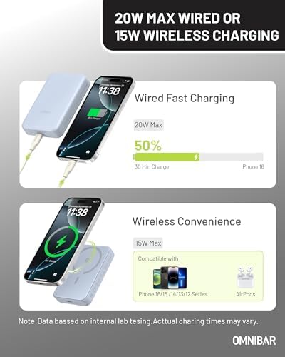 Compact Magnetic Power Bank 10,000 m Ah – Versatile Wireless & USB-C PD 20 W Fast Charger for i Phone 16/15/14 Series – Lightweight, Travel-Friendly Design with Advanced Safety Features for Stress-Free Charging All Day
