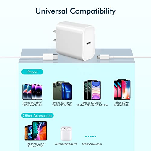 Ultimate 10 FT i Phone Fast Charger with 20 W USB C Power Delivery Block – Apple MFi Certified Lightning Cable for Rapid Charging of i Phone 14/Pro/Pro Max/Plus/13/12/11/Mini/XS/XR/SE 2022 & i Pad – Unmatched Length for Flexibility and Convenience