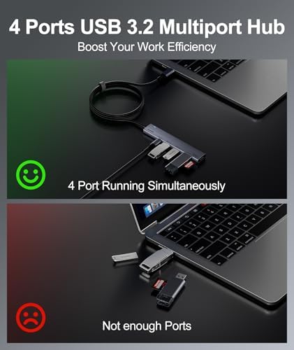 Revolutionize Your Connectivity with the Aceele 10 Gbps USB C Hub Splitter – Ultimate 4-Port Adapter Featuring Dual USB-A 3.2 & USB-C 3.2 for Mac Book Pro, i Mac, i Pad – High-Efficiency 100 W Power Delivery Charging – Seamless Device Integration for Swift File Transfers and Enhanced Productivity