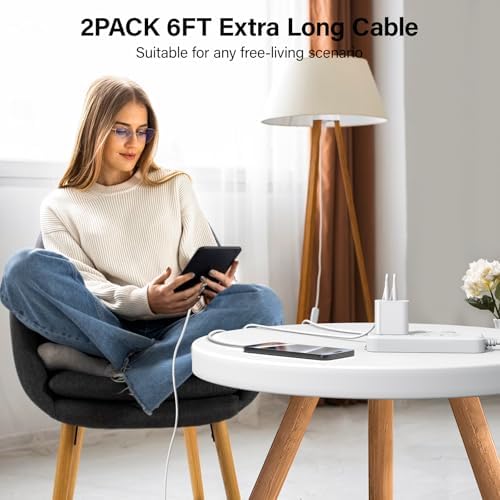 Rapid Charge Dual-Port 20 W USB-C Power Adapter & 6 FT Cable for i Phone 16/15, S24, S23 – Efficient Fast Charging Solution for Home & On-the-Go Use – Sleek White Design with Enhanced Compatibility and Durability