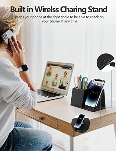 Transform Your Workspace with the Ultimate 2-in-1 Wireless Charging Pen Holder & Phone Stand – Perfect for i Phone 16/15/14/13/12/11/8 Series – Enhance Productivity & Declutter Your Desk – Ideal Gift for Men, Husbands, Dads & Professionals – Fast Charging & Functional Elegance
