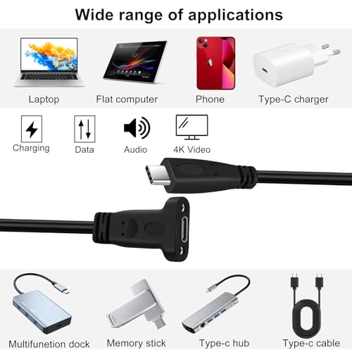 USB Type C 3.1 Panel Mount Adapter Cable 0.6FT, USB C Gen 2 Male to Female 10Gbps Data Cable with Mount Screw for MacBook Tablet, Mobile Phone, Hard Disk Drive – Enhanced Compatibility and Speed