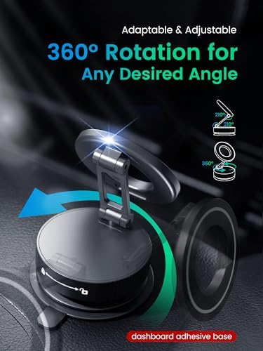 Vacuum Magnetic Phone Holder for MagSafe,Foldable Metal Suction Cup Phone Mount,360° Rotatable Phone Mount for All Smartphones & All Car Models-Black – Enhanced Compatibility and Speed