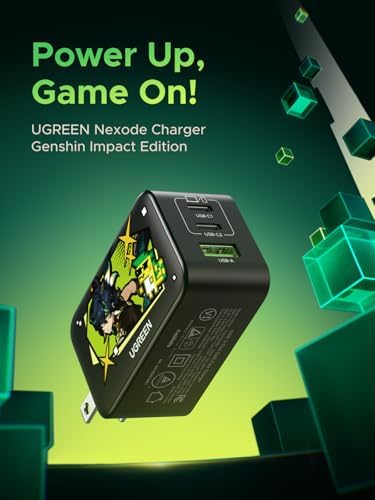 UGREEN 65 W Ga N USB-C Charger Block – Genshin Impact Limited Edition | Triple-Port Fast Charging Adapter for Mac Book Pro, Dell XPS, i Phone 15/16, i Pad Pro, Galaxy S25 | Compact Power Hub for Gamers and Professionals