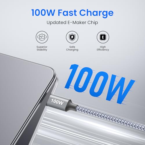 Elevate Your Charging Experience with the etguuds 100 W USB C Cable – 8 ft, 2-Pack Fast Charging Type C Charger Cord for Seamless Power Delivery to Mac Book, i Pad, i Phone 16/15 Pro Max, Samsung Galaxy S24/S23, and Google Pixel – Ultimate Compatibility and Durability for On-the-Go Efficiency