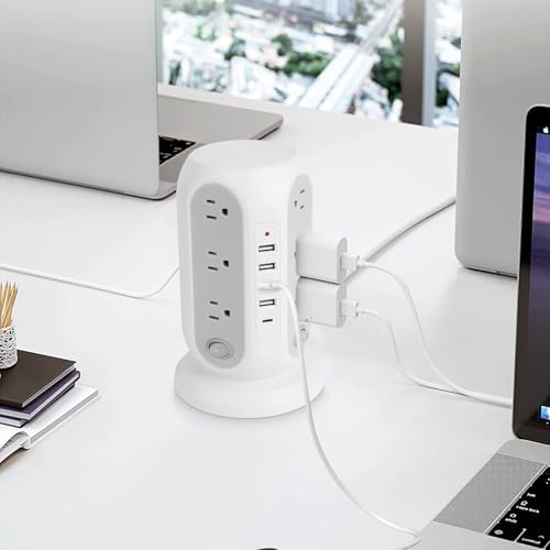Revolutionize Your Charging Setup with the 16.5 FT Power Strip Tower – 12 AC Outlets & 5 USB Ports (1 USB-C) Surge Protector for Home, Kitchen, Dorm, & Office – Space-Saving Design with Enhanced Overload Protection for Maximum Device Compatibility and Rapid Charging Efficiency