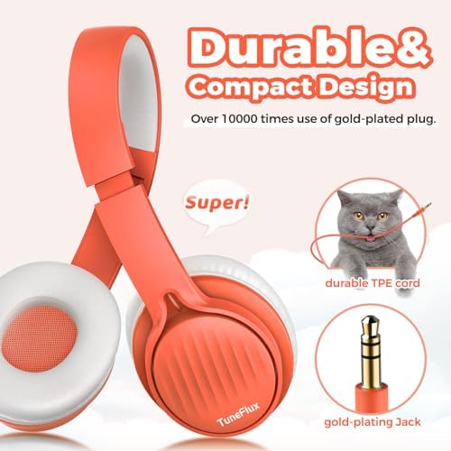 Tune Flux Safe Sound Kids Headphones – Wired Toddler Audio Gear with 85 d B Volume Limiting for Hearing Protection – Comfortable Foldable Design in Purple for School, Travel, and Tablet Use – Premium Stereo Sound for Young Listeners