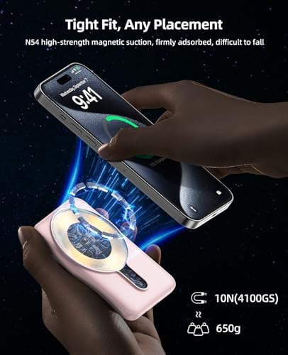 Magnetic 10,000 m Ah Wireless Power Bank – Fast Charging Mini Portable Charger with LED Display & Type-C Cable for Mag Safe i Phone 12/13/14/15 – Ultimate On-the-Go Charging Solution in Sleek Black Finish