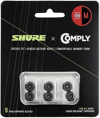 Transform Your Listening Experience with Shure Comply Foam Sleeves 100 Series – Ultra-Comfort Memory Foam Ear Tips for Enhanced Sound Isolation – 6-Pack (Medium Size) – Perfect Replacement Earbud Accessories for Optimal Fit and Immersive Audio Performance