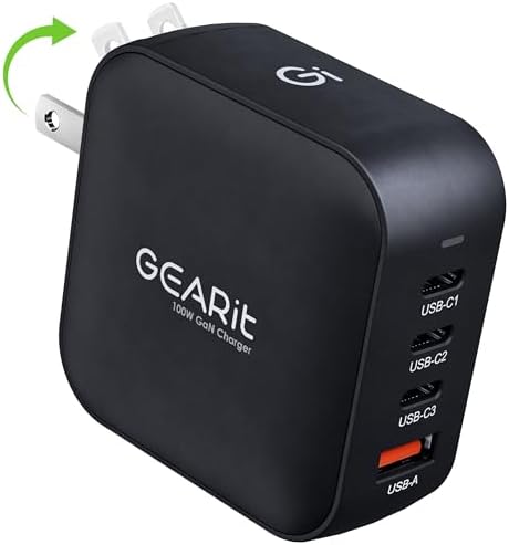 100 W Ga N USB-C Power Adapter – High-Efficiency Multi-Port Charger Hub with 4 PD 3.0 Outputs for Rapid Charging of Laptops, Smartphones, and Tablets – Compact Travel-Friendly Design Ideal for Apple, Samsung, Dell, Mac Book Pro/Air, i Phone, i Pad, and Google Pixel – Ultimate Power Solution for Home and On-the-Go