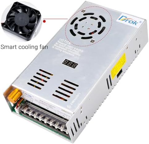DROK 24 V Adjustable Power Supply – High-Efficiency AC to DC Converter for Reliable Power Delivery, 20 A 480 W Regulated Adapter Perfect for Computer Labs and Versatile Electronic Applications, Adjustable 5 V to 24 V Voltage Transformer for Enhanced Performance and Compatibility