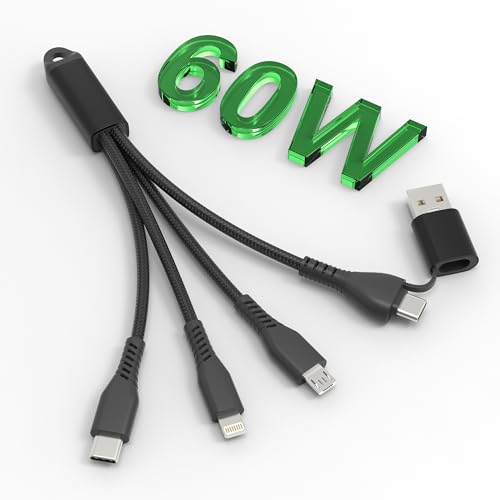 Ultimate 5-in-1 Portable Charging Cable – 60 W Fast Charge Keychain Cord with MFi Certification, Nylon Braided Design, Universal Compatibility for Type C, Micro USB & Lightning Devices – Ideal for On-the-Go Power Solutions and Seamless Data Sync