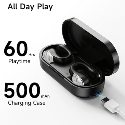aigo Open Ear Bluetooth Earbuds – Ultra-Lightweight Clip-On Headphones for Active Fitness Enthusiasts, Secure Over-The-Ear Design with Built-In Mic, Effortless Wireless Charging, Enhanced Device Compatibility, Superior Sound Quality for Running and Workouts