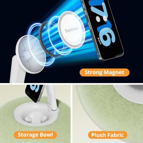 Magnetic Phone Pillow Stand, Phone Holder for Bed,Lap,Desk, Cozy Pillow Holder with Bowl and Suction Cup, Compatible with 3.5-7″ iPhone,E-Reader, Kindle, Pink – Enhanced Compatibility and Speed