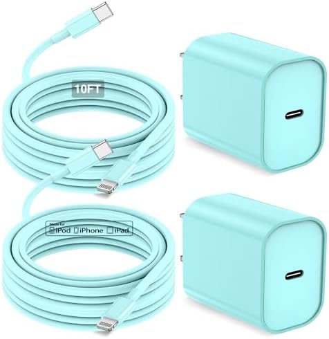 MFi Certified 20 W USB-C to Lightning Fast Charger for i Phone 14/13/12 – 6 FT Durable Cable & Power Delivery Block in Stylish Blue – Ultimate Solution for Rapid Charging of All Apple Devices Including i Pad Pro, XS, XR, 8 Plus – Optimized for Reliability and Speed