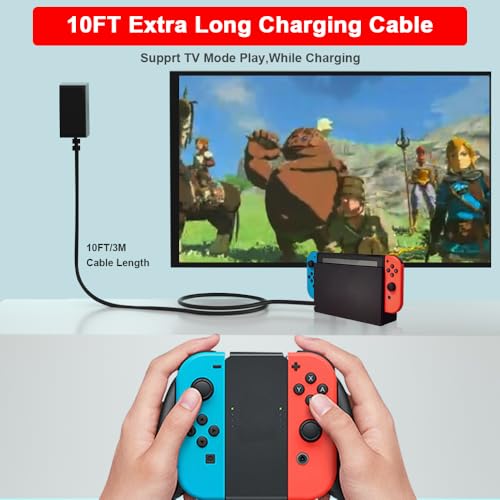 10 FT USB-C Power Adapter for Nintendo Switch & Lite – High-Speed 15 V 2.6 A Charger for Ultimate Gaming Freedom – Enhanced Dock Compatibility for Continuous Play and Versatile Setup