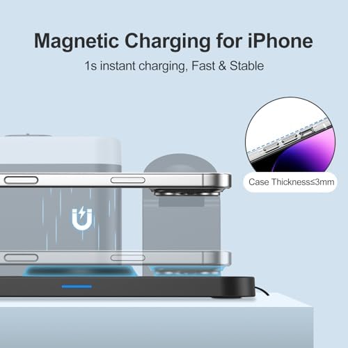 Revolutionize Your Charging Experience with the ANJANK 5-in-1 Wireless Charging Station: Multifunctional Dock for i Phone 16/15/14/13/12 Pro Max, Apple Watch & Air Pods with Adjustable Night Light and Built-In Alarm Clock for Seamless Device Management and Enhanced Ambiance
