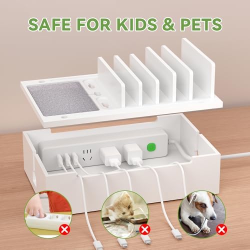 Pezin & Hulin Eco-Friendly Bamboo Charging Station – 10-Port USB Dock Organizer with 6 Cables, Enhanced Power Supply & Cable Management for Multi-Device Charging, Sleek Natural and Black Design for Homes and Offices