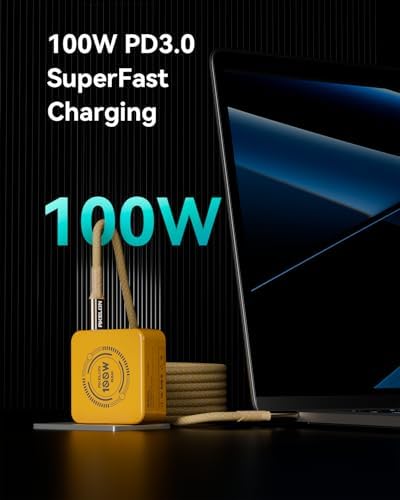 AKELON 100 W USB-C Fast Charger: Ultimate Compact & Foldable Power Hub for Mac Book Air, Mac Book Pro, Samsung Galaxy, and i Pad Pro – Comes with 6.6 ft USB-C Cable for Superior Compatibility and Lightning-Fast Charging Efficiency