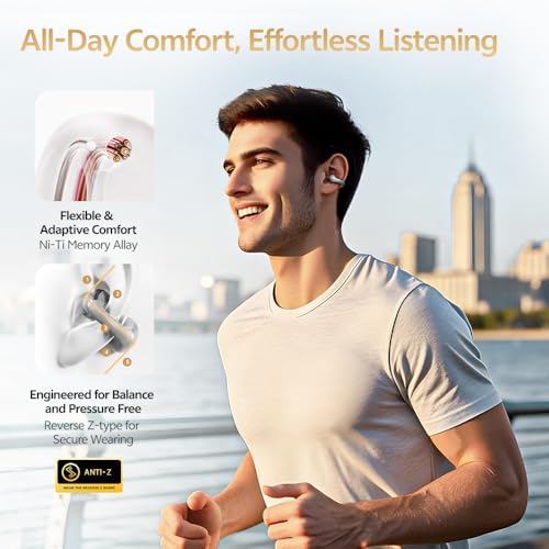 QCY Crossky C30 S Open Ear Wireless Earbuds – Ultra-Light Clip-On Design with Bluetooth 6.0, Superior LDAC Hi-Res Audio, Enhanced Deep Bass, 40-Hour Playtime, Quick Charge, and IPX5 Waterproof Rating for Active Lifestyles – Ideal for Sports and Outdoor Adventures