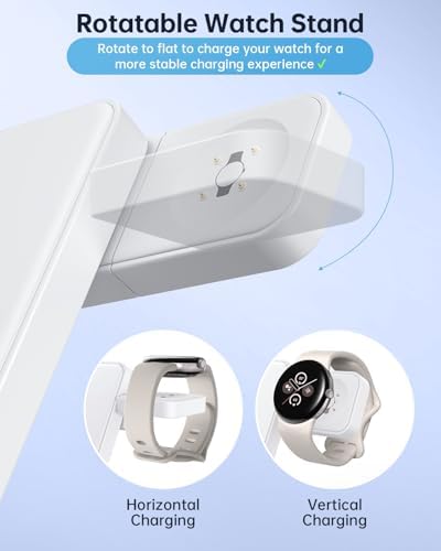 Revolutionary 3-in-1 Foldable Wireless Charger for Google Pixel Devices – Fast Charging Stand for Pixel Watch 3/2, Pixel 9 Pro/XL/9 a/8 Pro/8 a/7 Pro/7 a/6 Pro & Pixel Buds Pro 2 – Compact, Portable Design with Adapter Included – Sleek White Finish for Home or Travel – Ultimate Solution for Efficient Multi-Device Charging