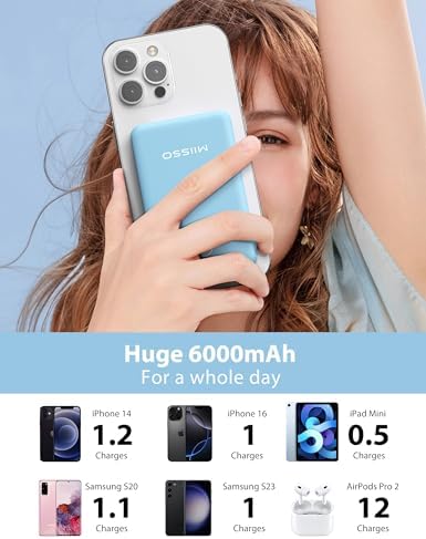 Ultra Slim 6000 m Ah Power Bank with Built-In USB C Cords – Card-Sized Portable Charger for Effortless On-the-Go Charging, Triple Output for i Phone, Samsung, Google Devices – Stylish and Compact Battery Pack for Enhanced Efficiency and Versatility