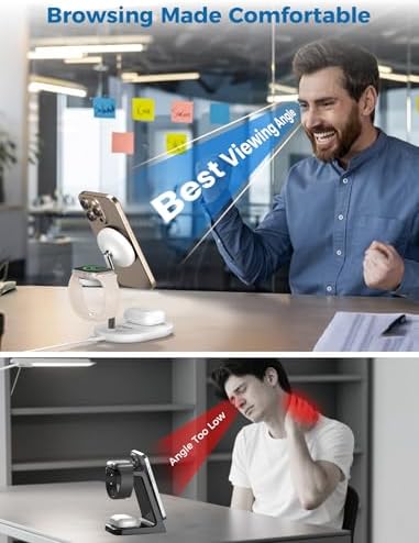 All-in-One Wireless Charging Station for Apple Devices – 15 W Fast Qi-Certified Mag-Safe Charger for i Phone 16, 15, 14, 13, 12, Apple Watch & Air Pods – Adjustable Viewing Angle, Ideal Gift for Women – Enhance Your Charging Efficiency and Style