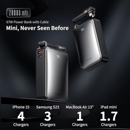 Mcdodo 20,000 m Ah Laptop Power Bank – Ultra-Portable 67 W Fast Charging Solution with Digital Display, Three Ports (USB-C1/C2, USB-A) and 60 W Cable for Seamless Compatibility with i Phone 15, Samsung S23, i Pad, and Mac Book Pro – Power On-the-Go for Tech Enthusiasts