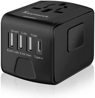 Advanced 7-in-1 Universal Travel Adapter with 35 W PD Fast Charging – Sleek Black & Silver Design for Worldwide Use, Featuring 4 USB-C and 2 USB-A Ports for Effortless Connectivity Across the US, UK, Europe, and Australia – Unmatched Compatibility and Speed for Every Adventure