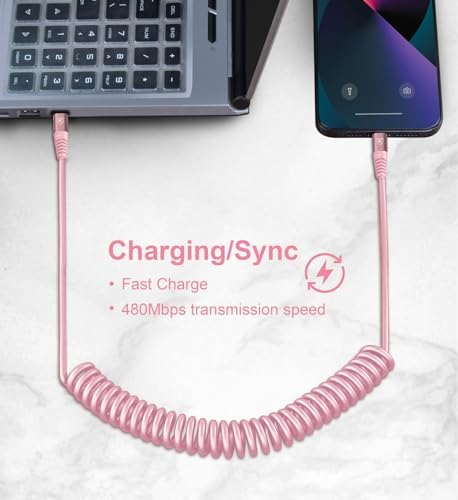 Coiled USB C to USB C Charger Cable Set – Fast Charging Solutions for i Phone 15 Series & Samsung Galaxy S23 – Innovative Retractable Design for Tangle-Free Convenience and Enhanced Durability – Ideal for On-the-Go Power Delivery