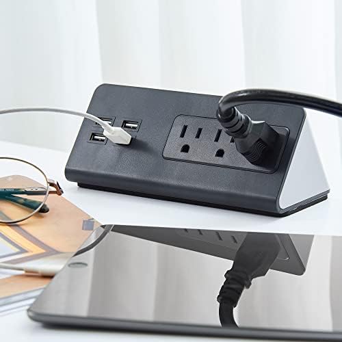 Revolutionize Your Workspace with Edge Mount Power Strip – 3 AC Outlets & 4 Fast Charging USB Ports, 1250 Joules Surge Protection for Home Office, Dormitory, or Nightstand – Sleek Design for Maximum Space Efficiency and Device Compatibility