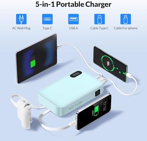 High-Capacity 20000 m Ah Portable Charger with Built-in Cables & Fast 22.5 W Charging – Multi-Device Travel Power Bank with LED Display, 4 Outputs for i Phone 16/15/14/13, Samsung, Android, i Pad – Ultimate Convenience in Sleek Black
