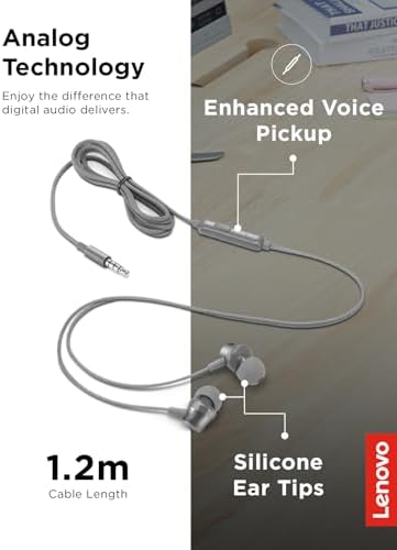 Lenovo 300 USB-C Wired In-Ear Headphones – Exceptional Sound Performance, Ergonomic Fit with Customizable Silicone Tips, Sleek Grey Design for Commuters, Gamers, and Professionals – Integrated Microphone with Play/Pause Control for Effortless Listening and Calls