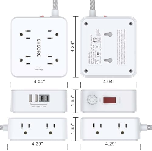 CHCORE 5 Ft Surge Protector Power Strip – 8 Outlet Power Hub with 4 USB Ports (2 USB-C) for Rapid Charging, Flat Plug Design for Space-Saving Convenience in Home and Office, ETL Certified for Enhanced Safety and Performance