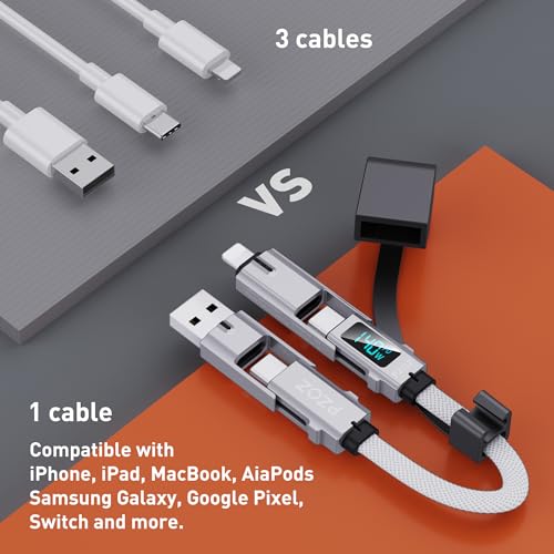 PZOZ 4-in-1 Keychain Fast Charging Cable – Ultra-Portable LED Display Charger for i Phone, Samsung & More – 140 W Multi-Device Power Solution with Durable Design for Everyday Use