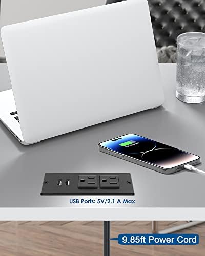 Recessed Power Strip with USB C PD Fast Charging – 30 W Flush Mount Desk Outlet for Space-Saving Convenience, 2 AC Outlets & 2 USB Ports, 6 ft Cord, Ultra Thin Flat Plug for Tidy Workspaces – Perfect for Home Offices and Multi-Device Charging Solutions