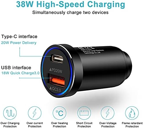 Vifigen 38 W Ultra-Fast USB C Car Charger – Dual Port Adaptive Charging for i Phone, Samsung, Google Pixel | Compact & Portable Car Adapter with Advanced Safety Features for Maximum Device Compatibility