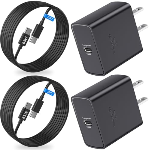 Looptimo 45 W Ga N Super Fast USB-C Charger for Samsung Galaxy S25 Series – Dual 6.6 FT Cables Included for Ultimate Convenience and Compatibility – High-Efficiency Type-C Adapter for Rapid Charging on All Devices – Compact, Durable Design for Travel and Home Use – Enhanced Safety Features for Worry-Free Power Delivery