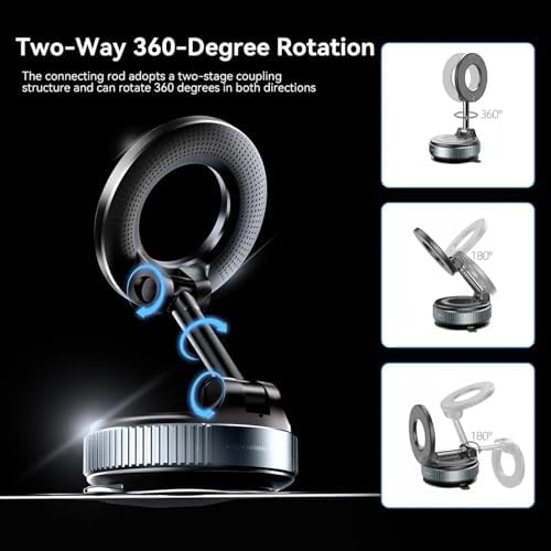 2025 Premium Vacuum Magnetic Phone Holder – 360° Rotatable Car Mount with 89 LB Suction Cup for i Phone & Android, Ideal for Gym and Mirror Use, Sleek Black Design with Superior Magnetic Strength and Universal Compatibility