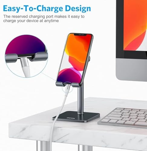 Cell Phone Stand, OMOTON Adjustable Angle Height Desk Phone Dock Holder for iPhone SE 2/11 / 11 Pro/XS Max/XR, Samsung Galaxy S20 / S10 / S9 / S8 and Other Phones (3.5-7.0-Inch), Rose Gold – Enhanced Compatibility and Speed