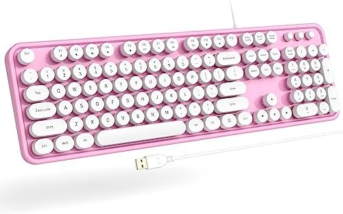 Retro-Inspired Full Size Typewriter Keyboard with Number Pad – Wired USB Keyboards for Windows 7, 8, 10, 11 | Enhance Your Typing Experience with Classic Charm and Modern Efficiency | Perfect for Home and Office Use