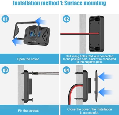 4 Port 12 V USB Outlet Wall Mount Charger – 2 Pack 78 W Fast Charging Solution with Dual PD & QC3.0 Ports, Ideal for RVs, Trucks, Marine Use & Golf Carts – Lightweight Design with Energy-Saving Button Switch for Ultimate Convenience and Compatibility