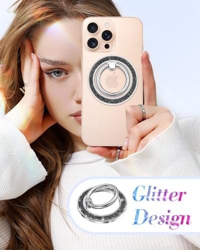 Glamorous Blue Glitter Mag Safe Phone Ring Holder – Stylish Magnetic Grip for i Phone 16, 15, 14, 13 Pro Max & Plus – Secure Finger Stand for Enhanced Control and Protection – Effortless Attachment and Detachment for Fashion-Forward Users