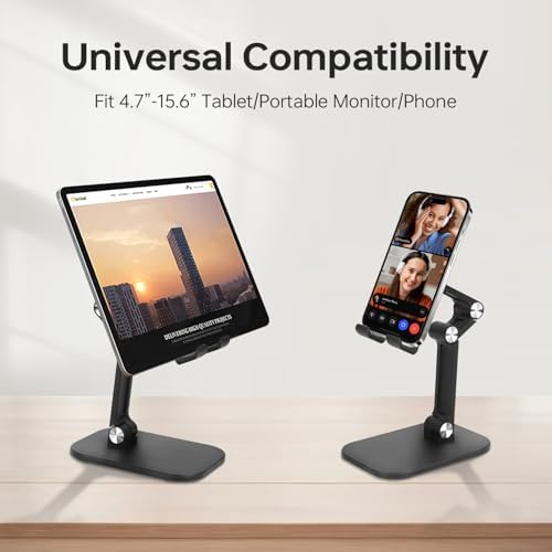 Foldable Phone Stand for Desk – Adjustable Height & Angle Cell Phone Holder, Portable Tablet Stand with Anti-Slip Base for Home, Office, and Travel, Compatible with iPhone & All 4-11″ Devices (Black) – Enhanced Compatibility and Speed
