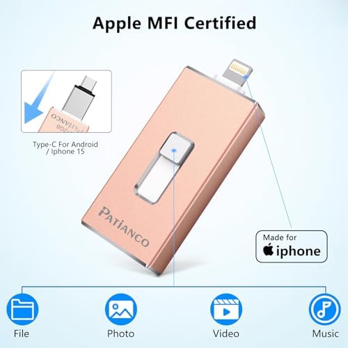 Patianco 512 GB MFi Certified USB Flash Drive for i Phone/i Pad – Lightning Connector & USB 3.0 – Ultra-Fast 100/625 MB/s Transfer Speeds – Portable, High-Capacity Photo Stick in Eye-Catching Blue – Effortless Backup & Storage Solution for Apple Users
